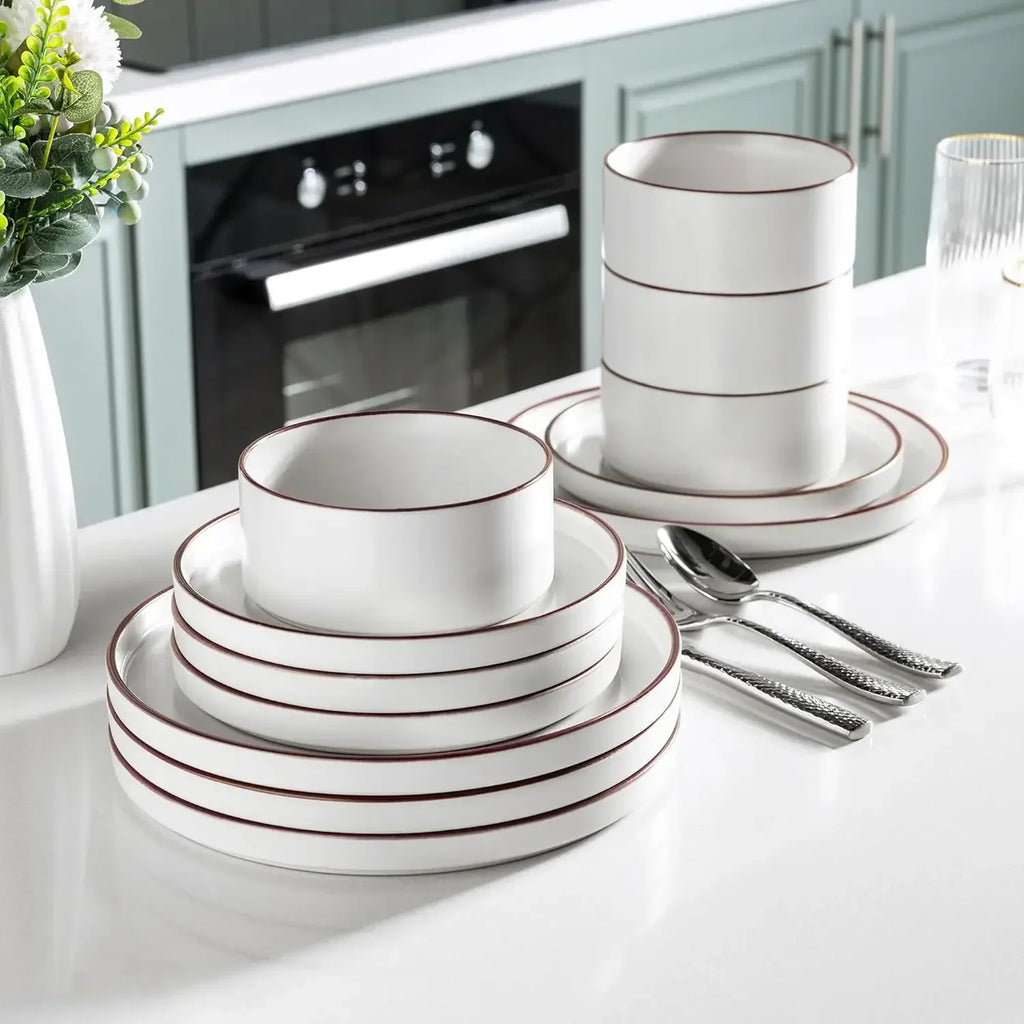 Ceramic Dinnerware Sets for 8, Stoneware Plates and Bowls Set, Chip and Crack Resistant | Oven & Dishwasher