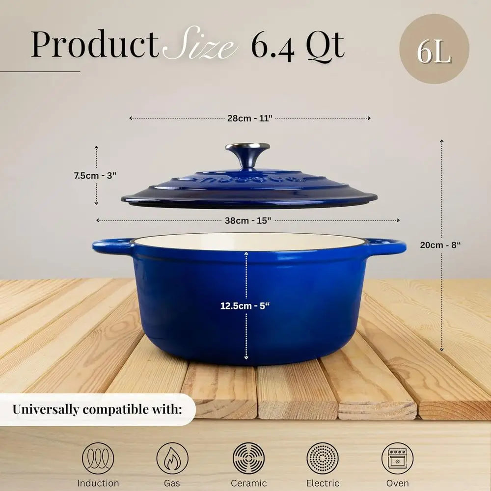 6.4 Qt Enameled Cast Iron Dutch Oven with Lid-Nonstick Casserole  pot, Heavy Duty, Oven Safe 500F