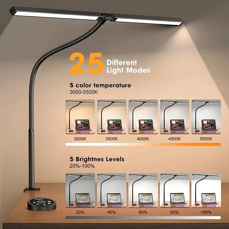 24W  LED Architect Desk Lamp with Clamp, Eye-Care Light, 5 Color Modes & Stepless Dimming