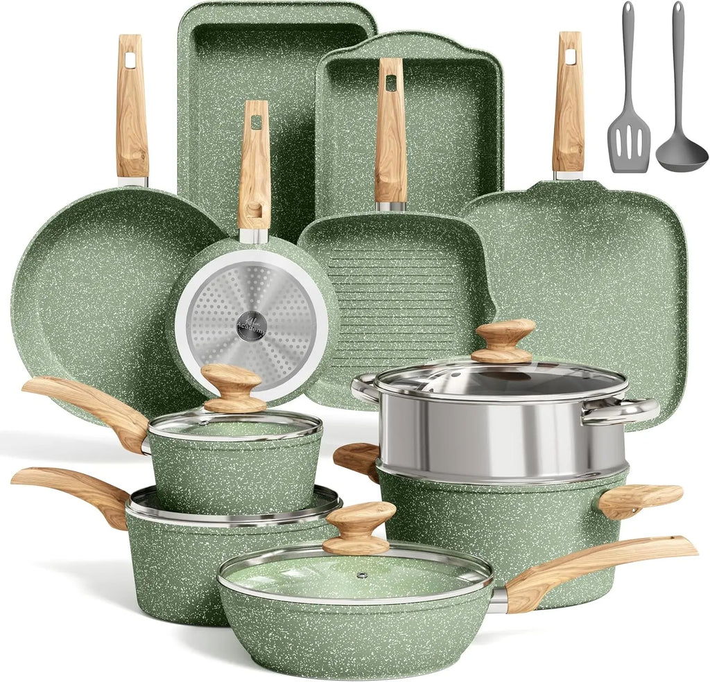 17 Piece  Nonstick Pots and Pans Set, Induction Compatible Cookware