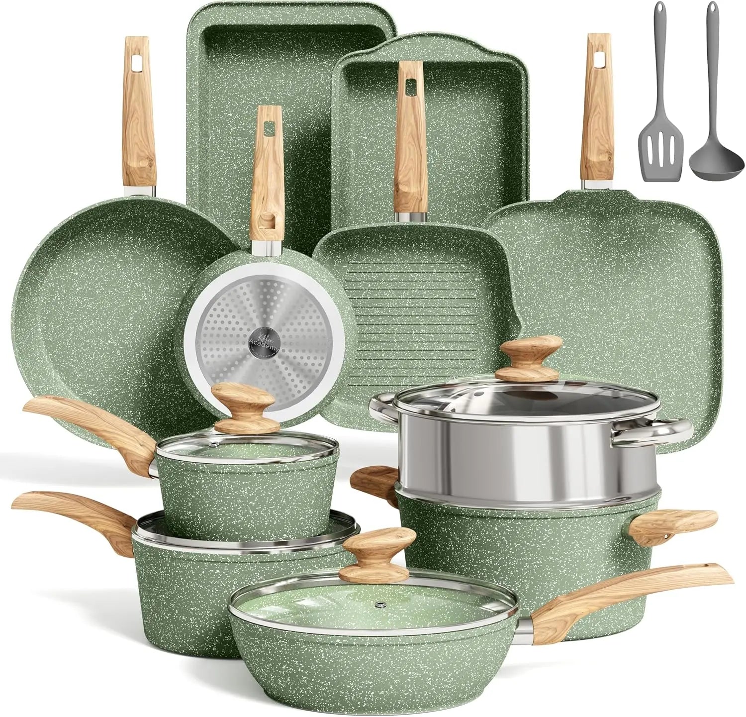 17 Piece  Nonstick Pots and Pans Set, Induction Compatible Cookware
