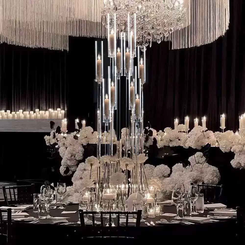 10Pcs Acrylic Candelabra 10 Arm Clear Candle Holder Table Centerpiece