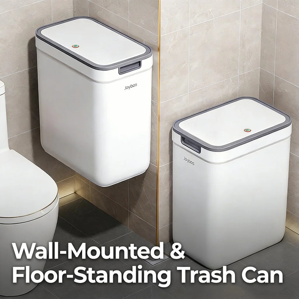 Dual-Use Wall Mounted or Floor Standing Slim  Trash Can with Lid, No-Drill,  Hanging Bin For Bathroom,  Kitchen or  Cabinet Door,