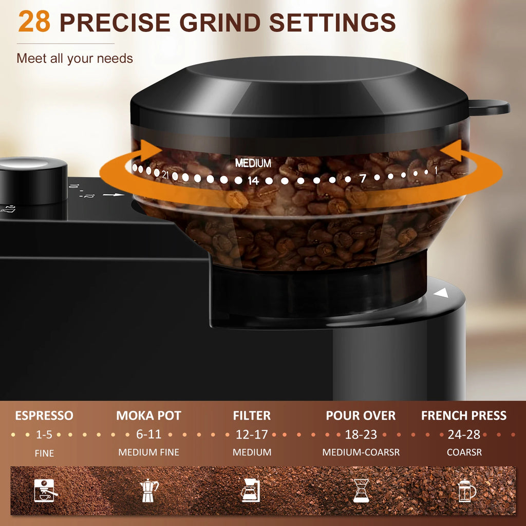 Automatic Burr Mill Coffee Bean Grinder Electric  With 28 Adjustable Gears