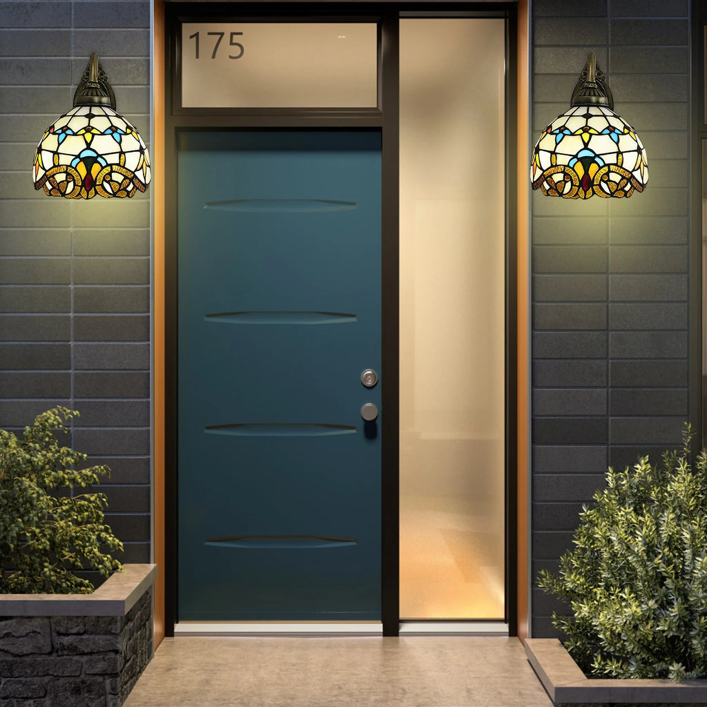 Tiffany Style Handmade Wall Sconce, Vintage Stained Glass Dome Lamp