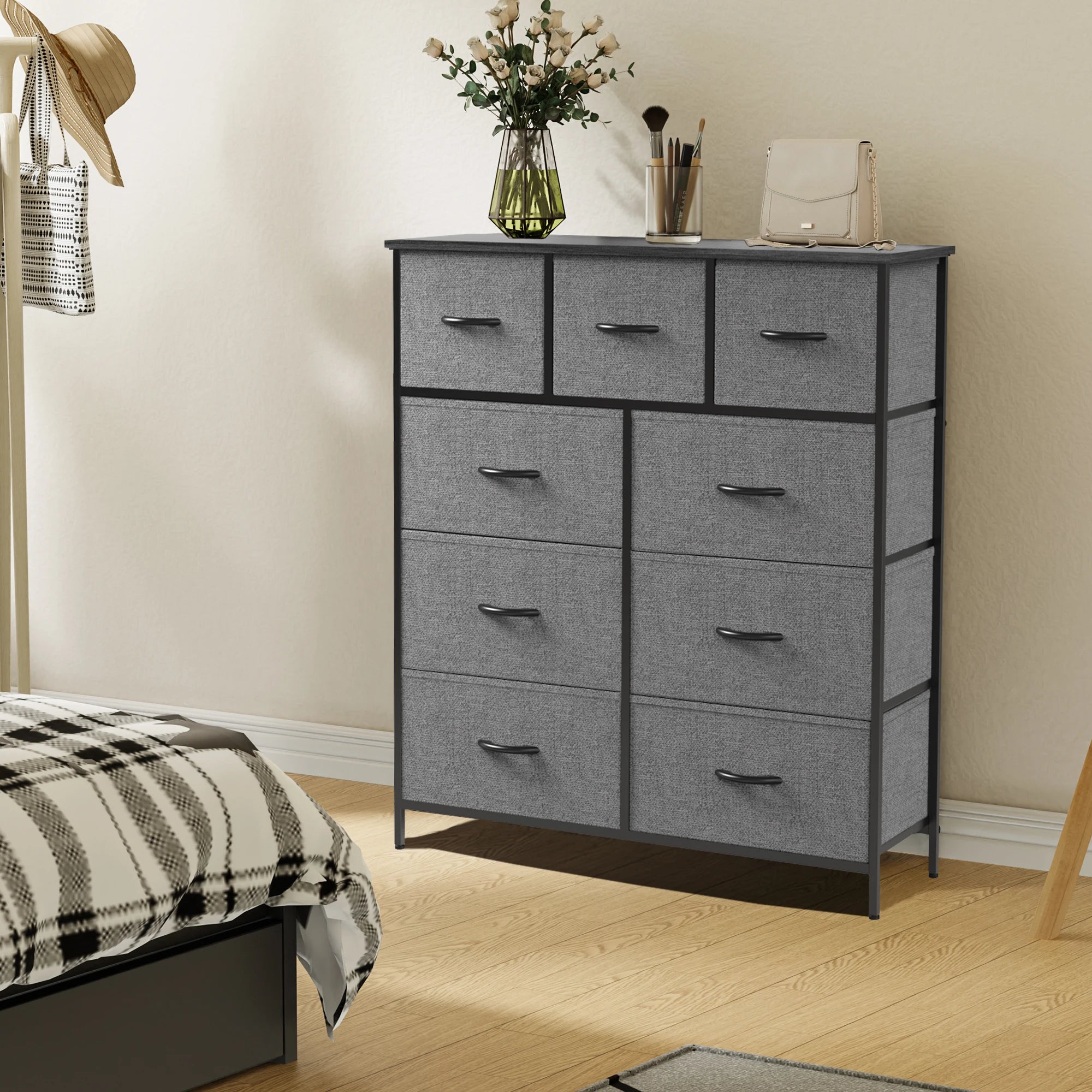 9 Drawer  Fabric  Dresser for Bedroom, Tall Storage  Chest Organizer for Clothes