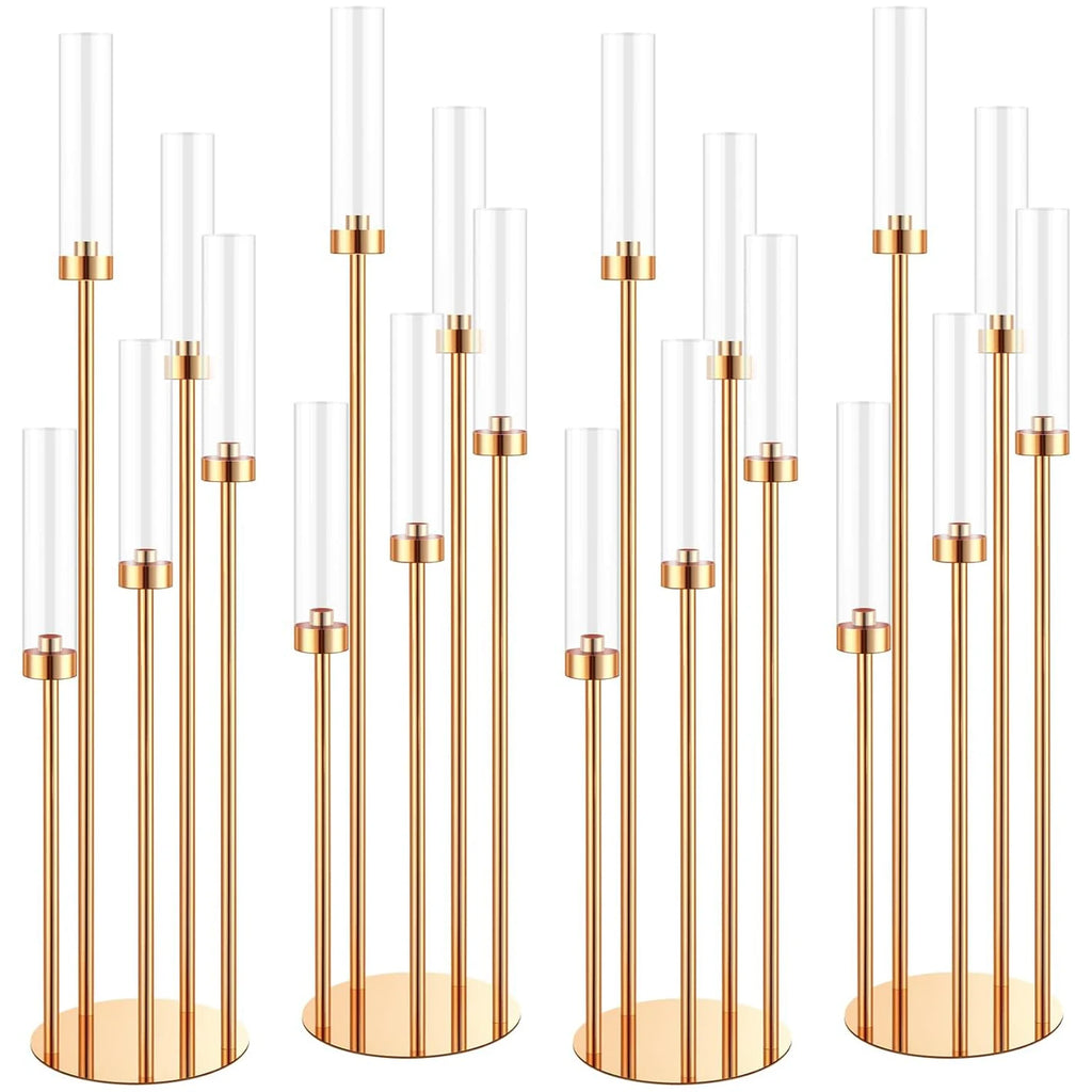 4 Set Floor Candelabra  5 Arm 42.5'' Metal Candlestick Set with Acrylic Lampshade
