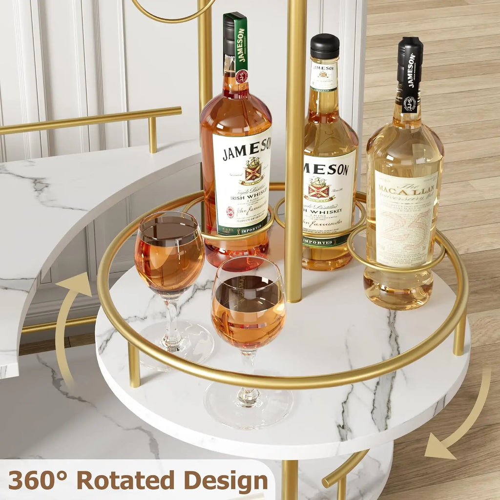 Gold Bar Carts with 4-Tiers Storage Shelves Mobile Serving Carts On Wheels  Glass Holder for Kitchen