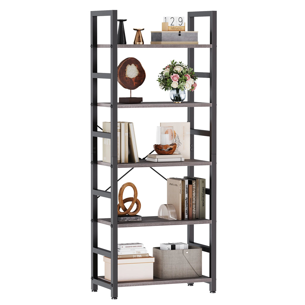 5 Tiers Wooden Storage  Display Bookshelf with Adjustable Graduated Shelves
