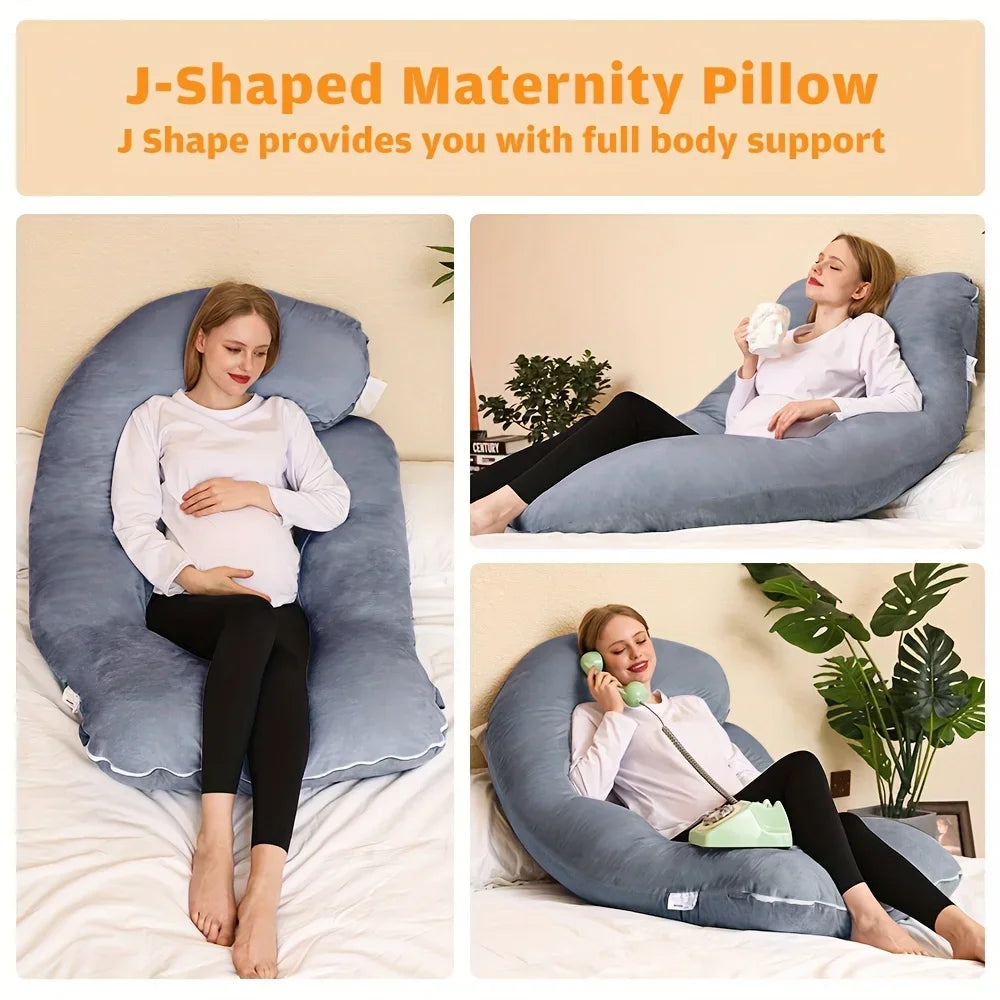 Oversized J-Shaped Pregnancy Pillow - Full Body Support with Soft Velvet-Like Cover