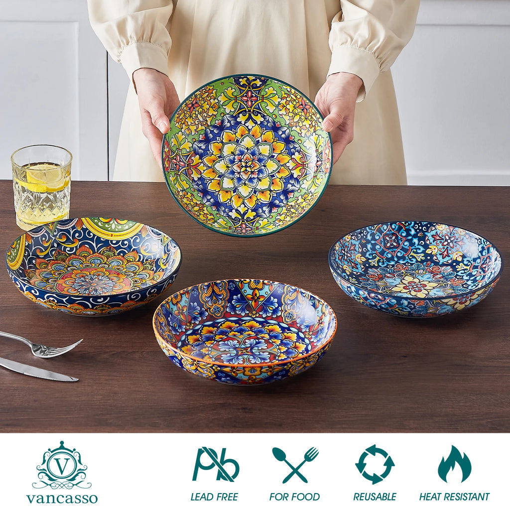 4/8 Piece Colorful  Ceramic Pasta & Soup Bowls, 42 oz,   Dishwasher & Oven Safe