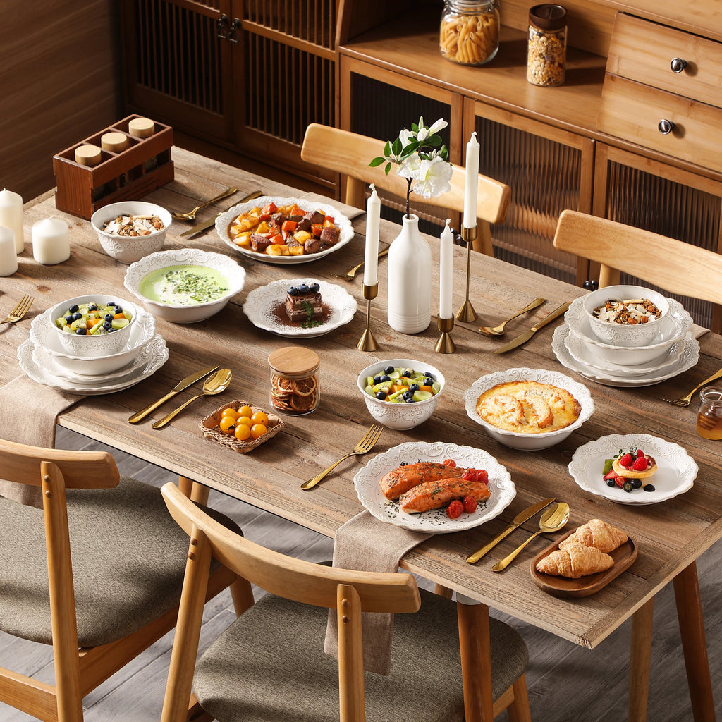 MALACASA 16/32 Piece Plates Dinner Sets  White Stoneware