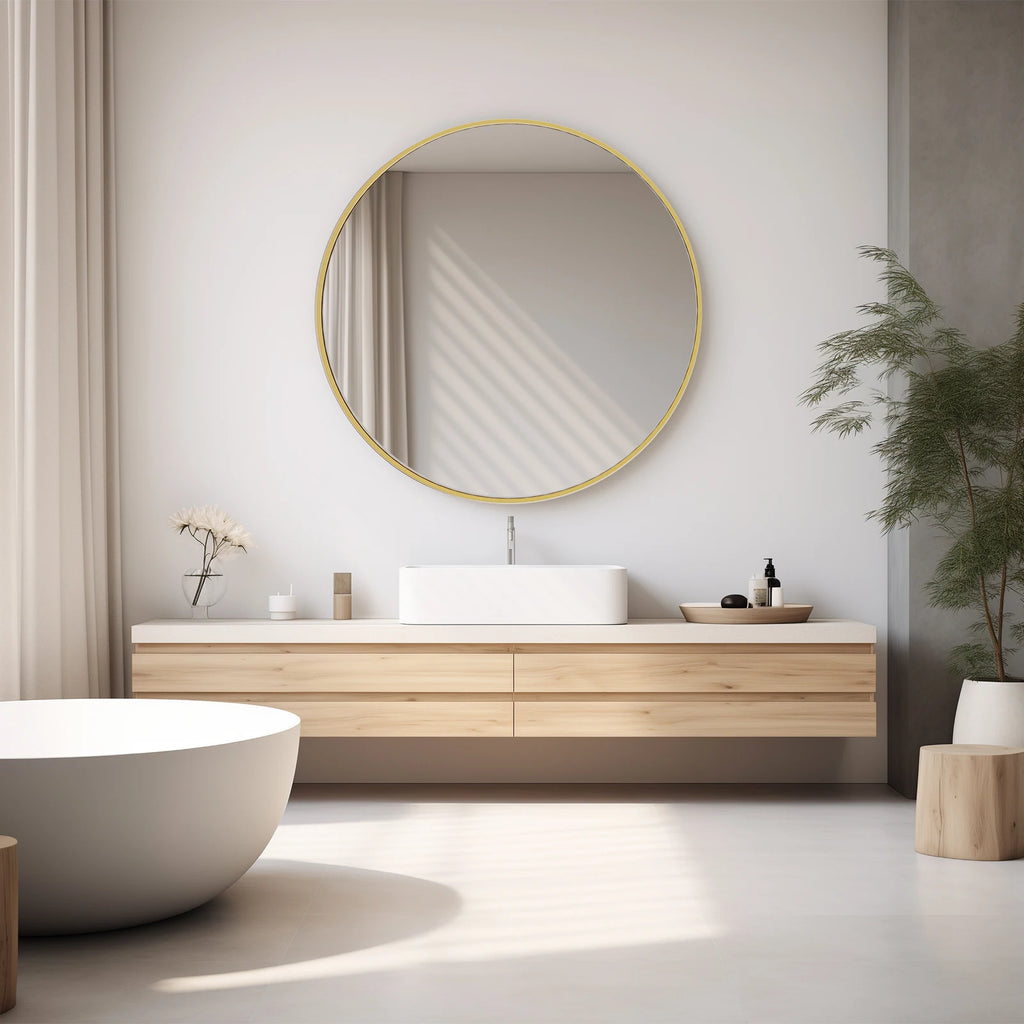 JHK 30"Gold Round wall  Mirror  Matte Metal Framed  Tempered Glass