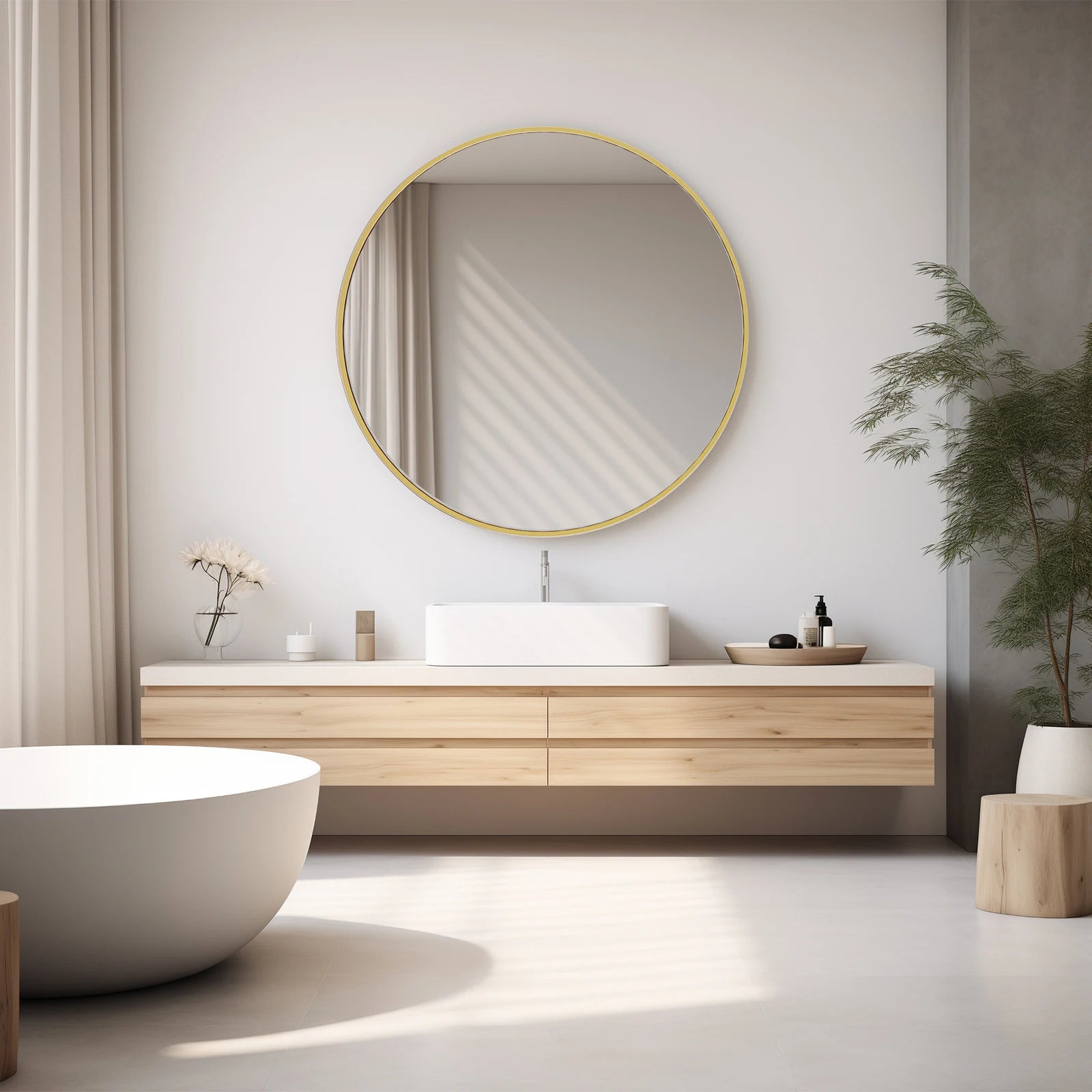 JHK 30"Gold Round wall  Mirror  Matte Metal Framed  Tempered Glass