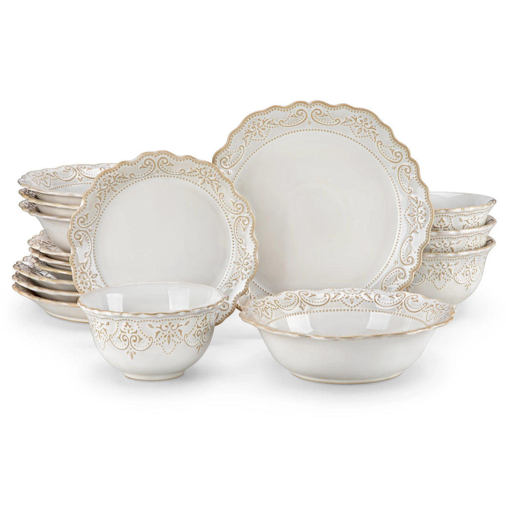 MALACASA 16/32 Piece Plates Dinner Sets  White Stoneware