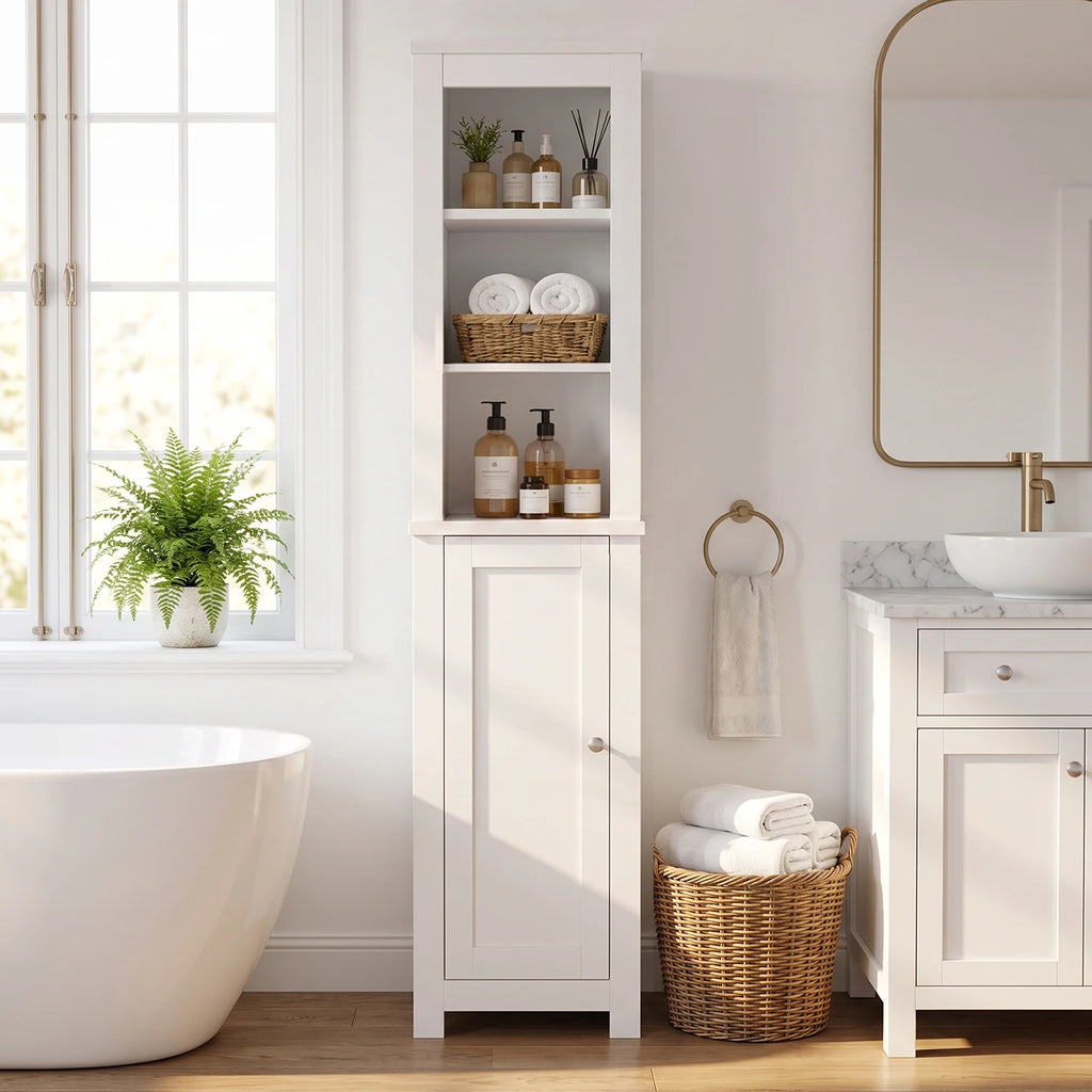 , 66.1 inch  Bathroom Storage Cabinet, Narrow Freestanding Organizer with Adjustable Shelves, Doors, & Anti Tip Design