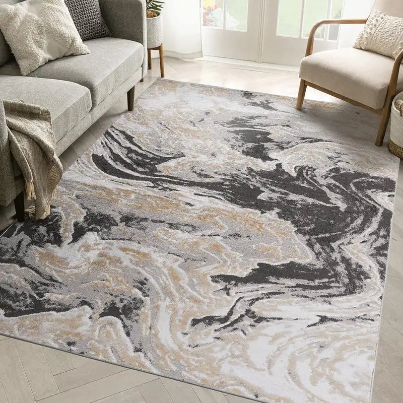 6x9 Grey Abstract Area Rug  - Non-Shedding , Stain Resistant