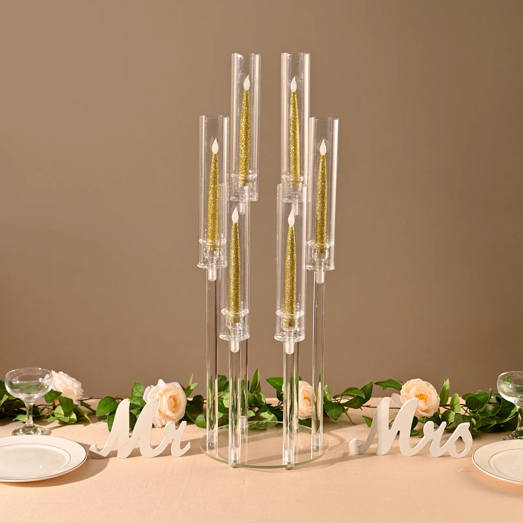 Candlestick Holder 6 Arm Candelabras Clear Taper Candle Holders