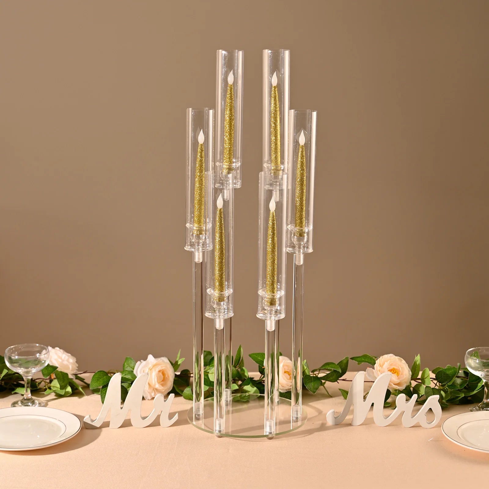 Candlestick Holder 6 Arm Candelabras Clear Taper Candle Holders