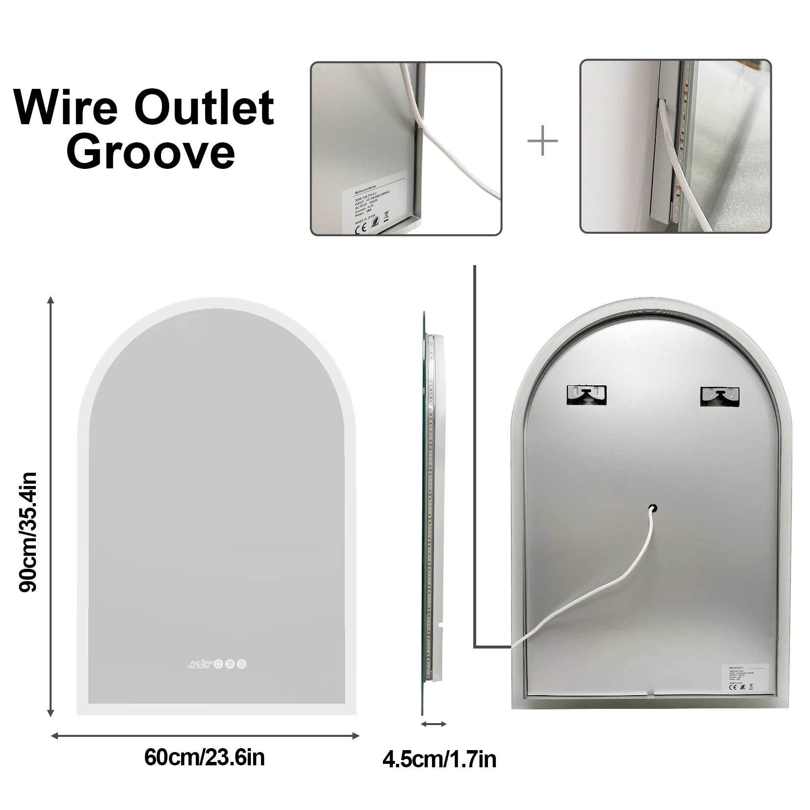 Backlit Smart LED Bathroom Mirror: 36 x 24 Inch Arched Dimmable 3 Colors Anti-Fog Lighted Mirrors with Time Temperature