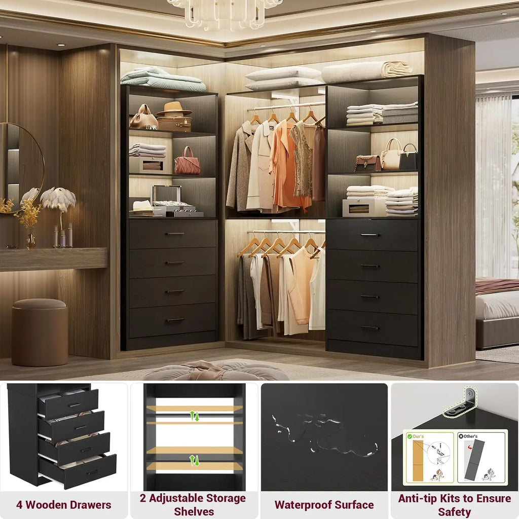 Closet Drawers Organizer, 21.3" Wood  with 4 Drawers,