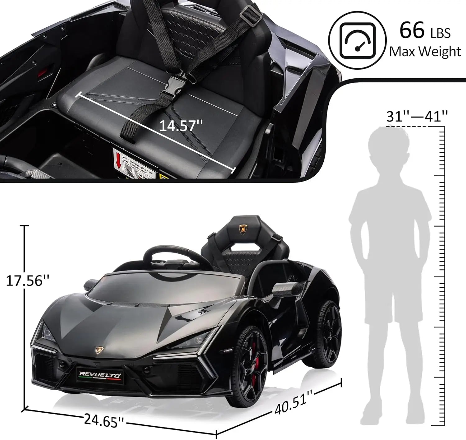 3-8 Years Ride On  Electric Car with Bluetooth, USB Music, Remote Control, & Headlights