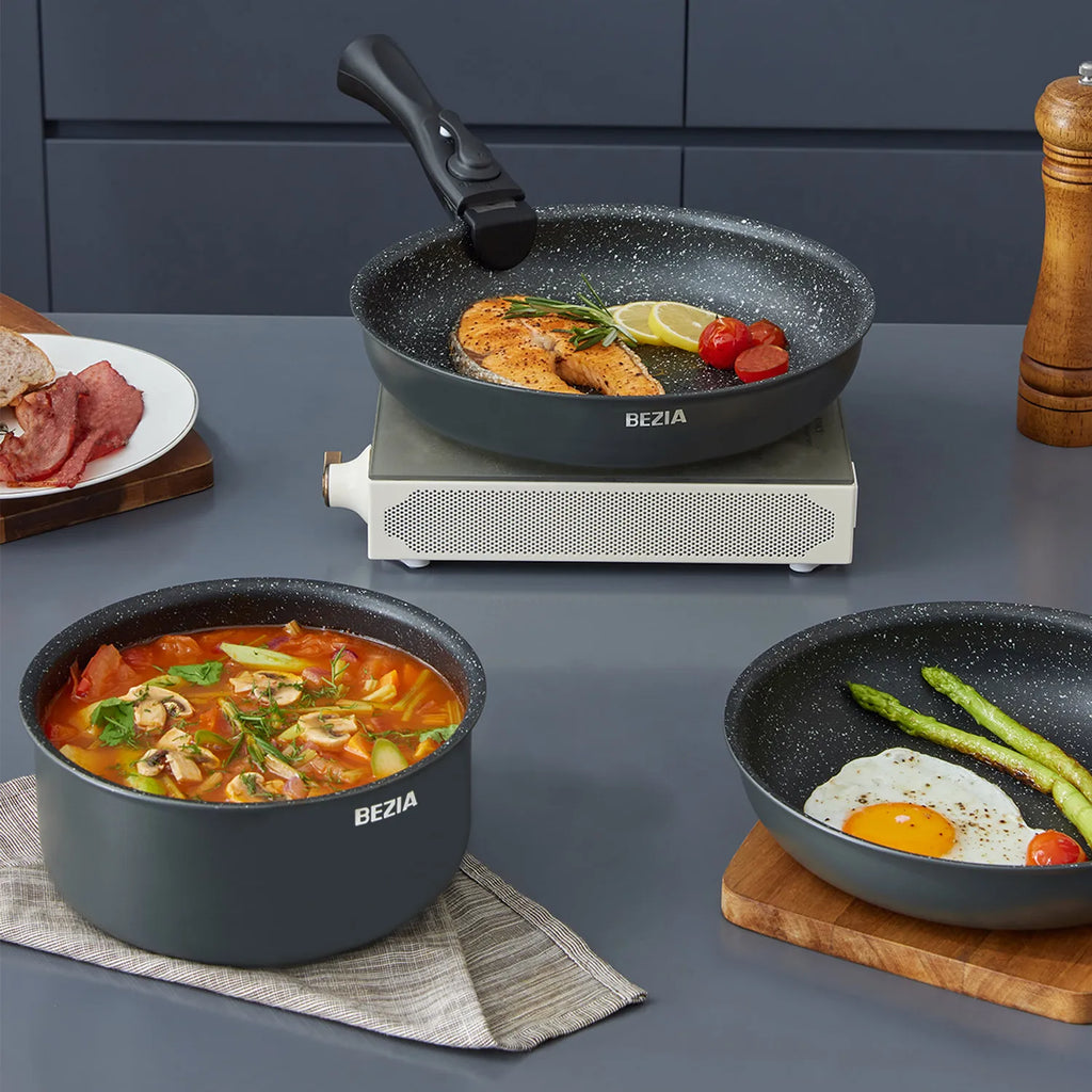 10-Piece Induction Cookware Set  with Removable Handles,  Stackable &, Dishwasher