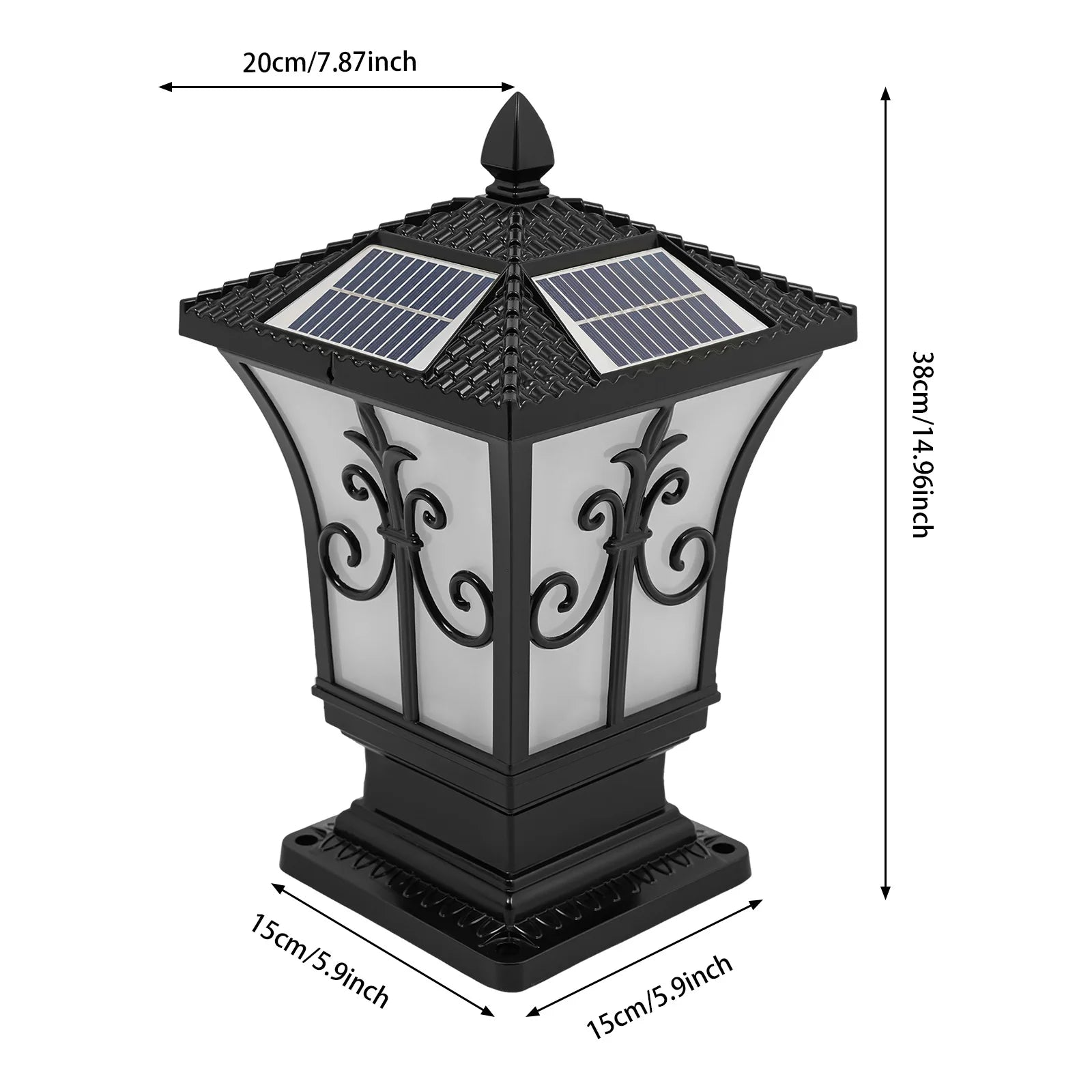 Outdoor Solar Post Light, Pillar Light, Remote Control Garden Light IP44 Water-repellent