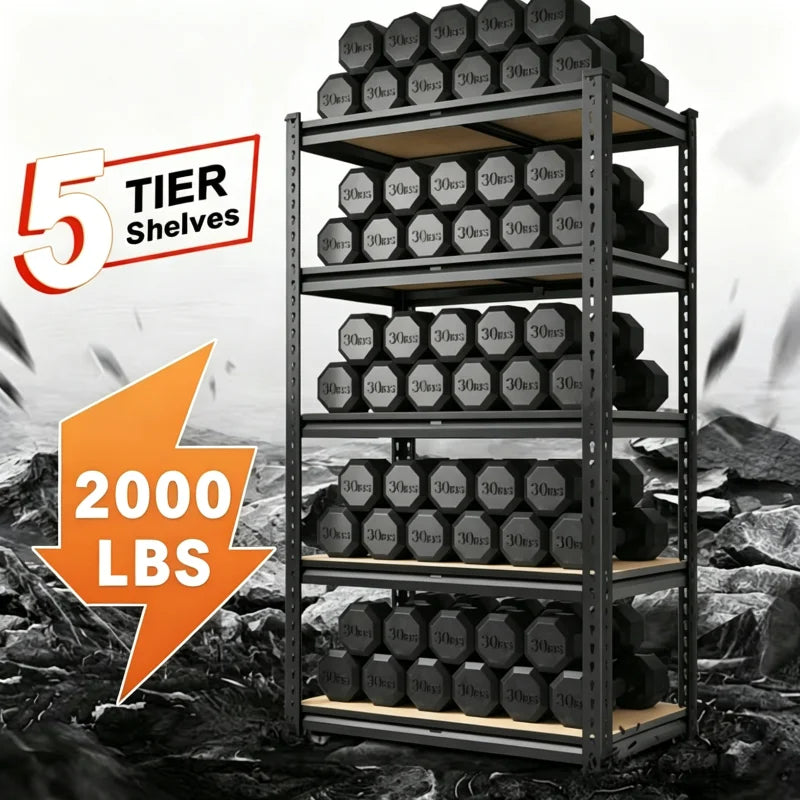Heavy Duty Garage Shelving Unit, 72"x16" Adjustable 5 Tier Storage Rack, 2000lb weight Metal