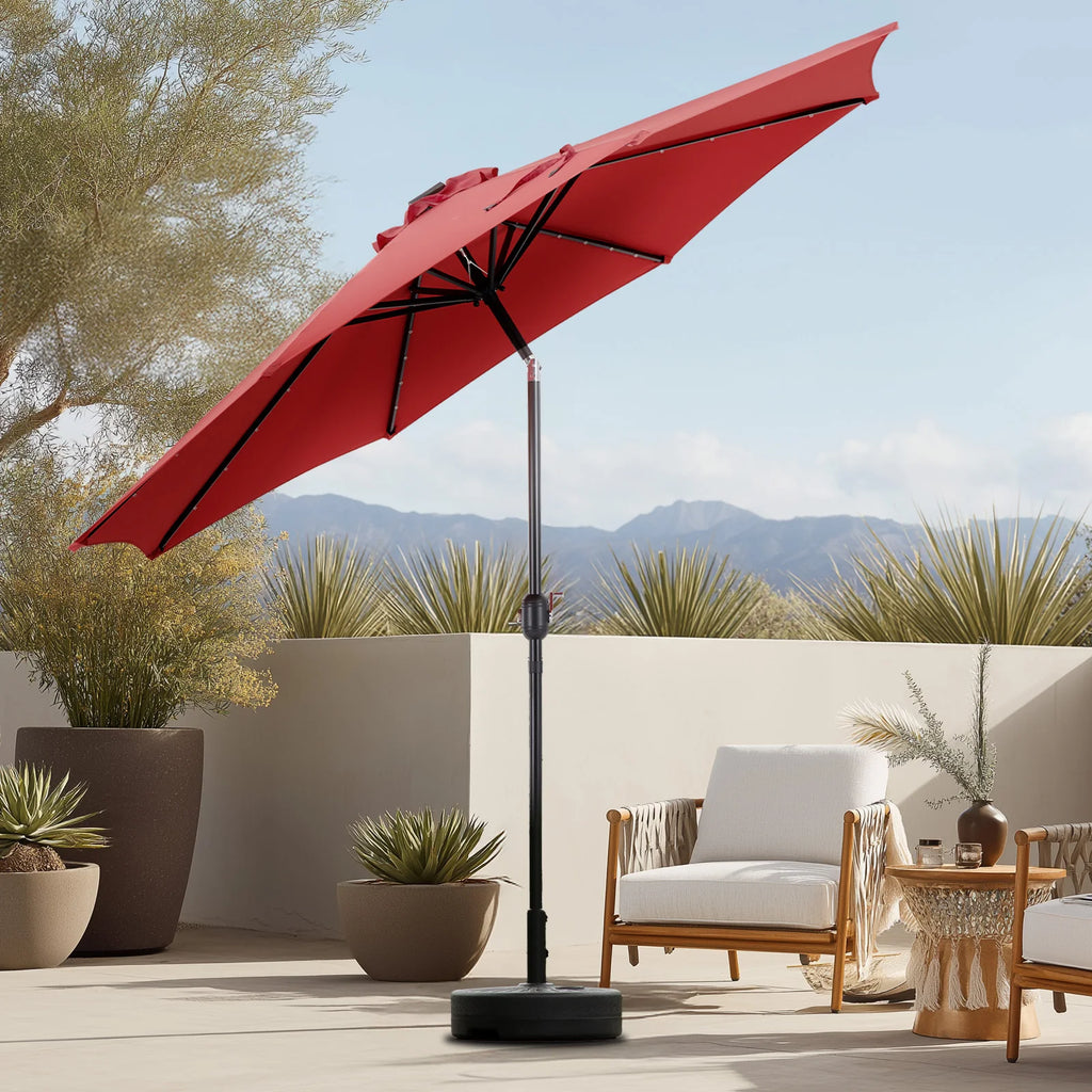JHK 10FT Solar Patio outdoor Umbrella with 32 LED Lights UV-Resistant Table Umbrella with Tilt and Crank