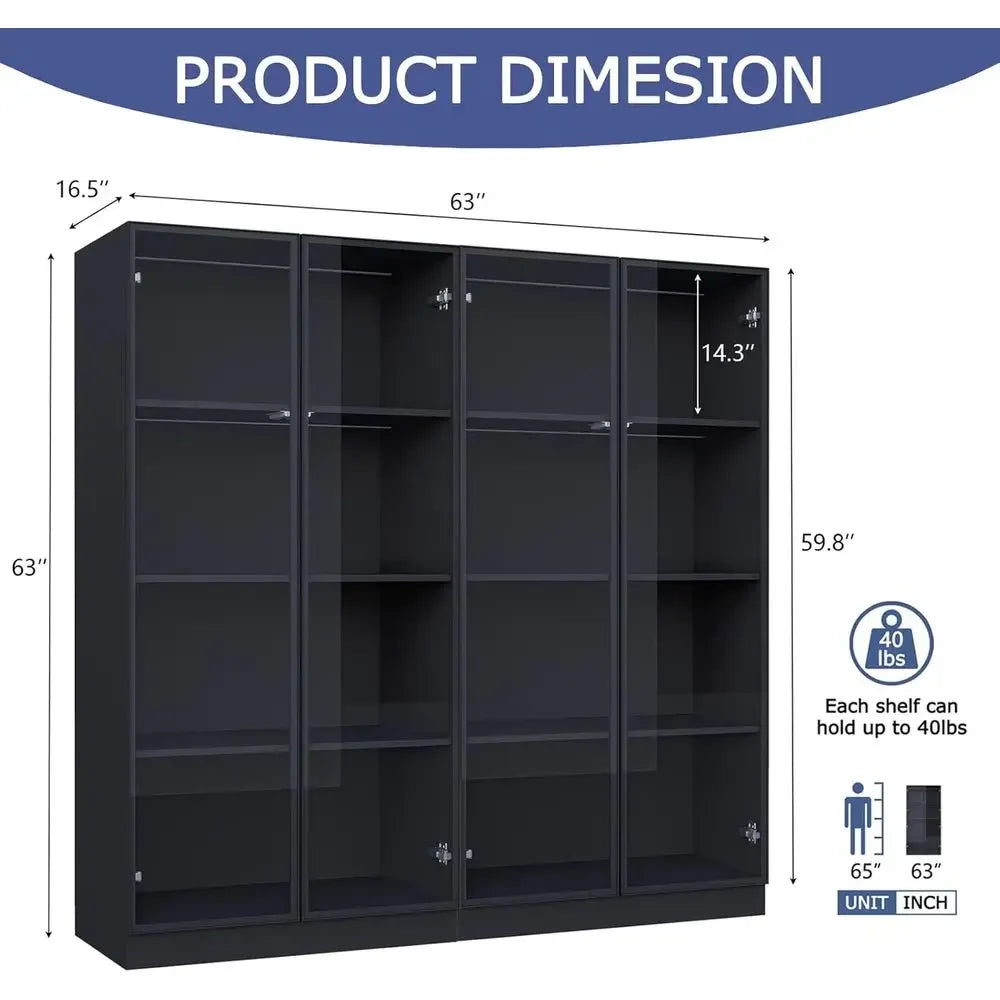 LED-Illuminated 4-Tier Glass Display Cabinet