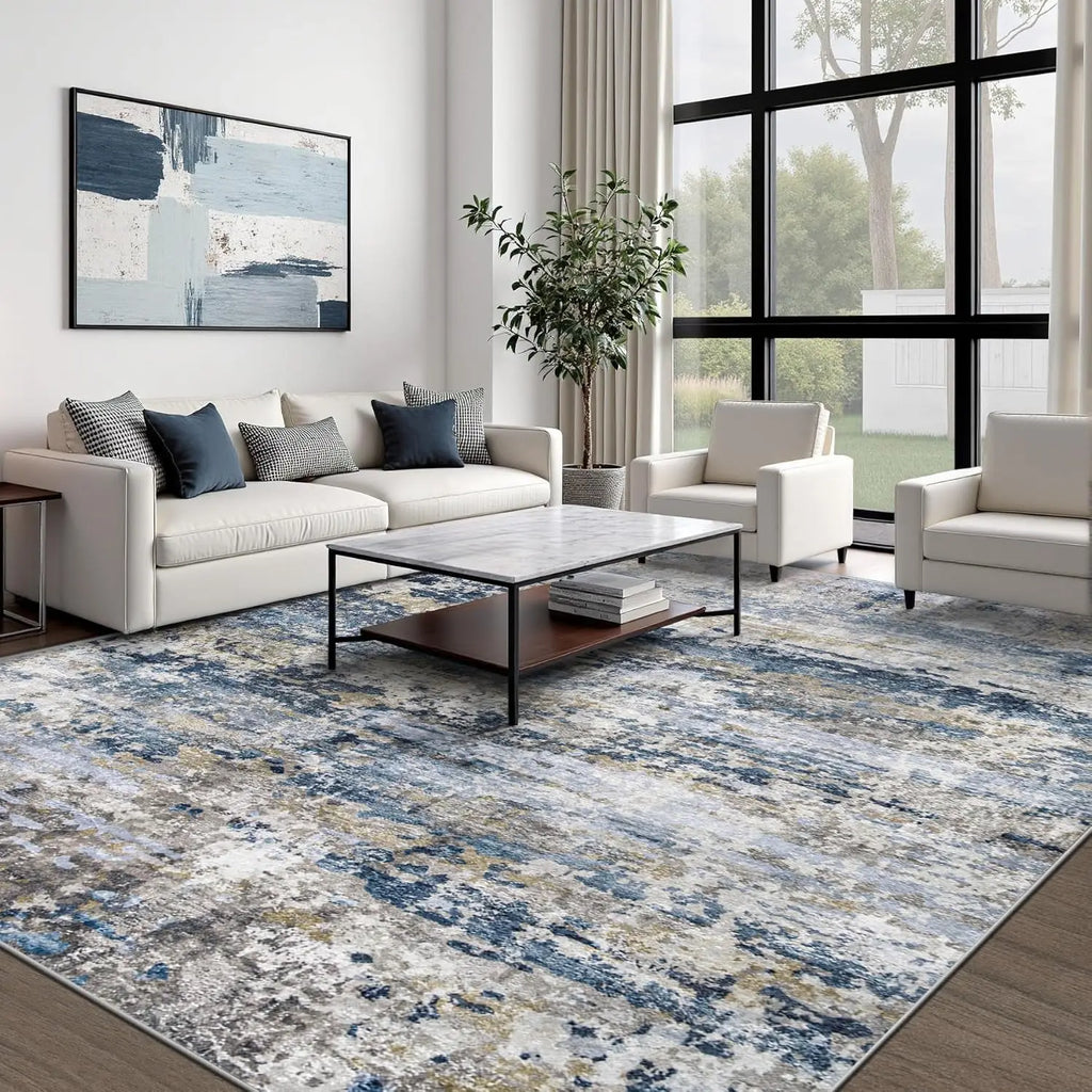 8x10 Washable Modern Abstract Neutral Area Rug - Soft, Non-Slip,