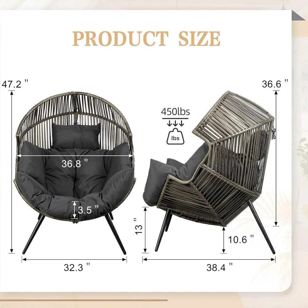 Outdoor  Oversized PE Rattan Wicker egg chair with cushion for  Patio, Balcony, Backyard ,indoor or outdoor use