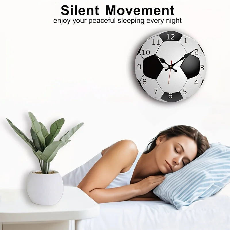 A Silent Non-Ticking Round Soccer Wall Clock
