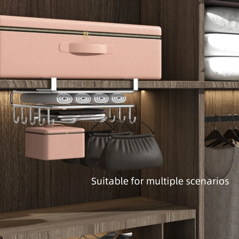 Stainless Steel Hanging Kitchen Storage Rack with Hooks Paper Towel,  Utensils Holder Cutting Board Shelf