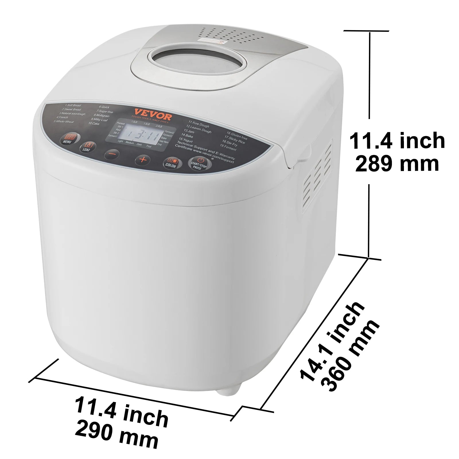 2/3 LB Bread Maker 15-in-1 Dough Machine Nonstick Ceramic Pan Automatic  with Gluten Free Setting
