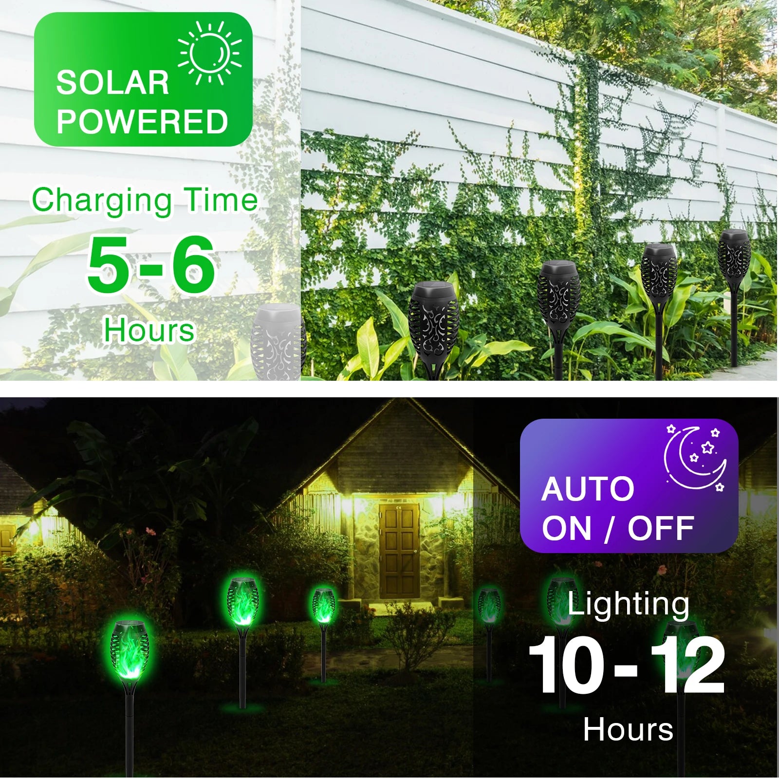 4/6/8/12Pcs Solar LED Flame Torch Light Flickering  Powered For Lawn, Path, Yard & Patio