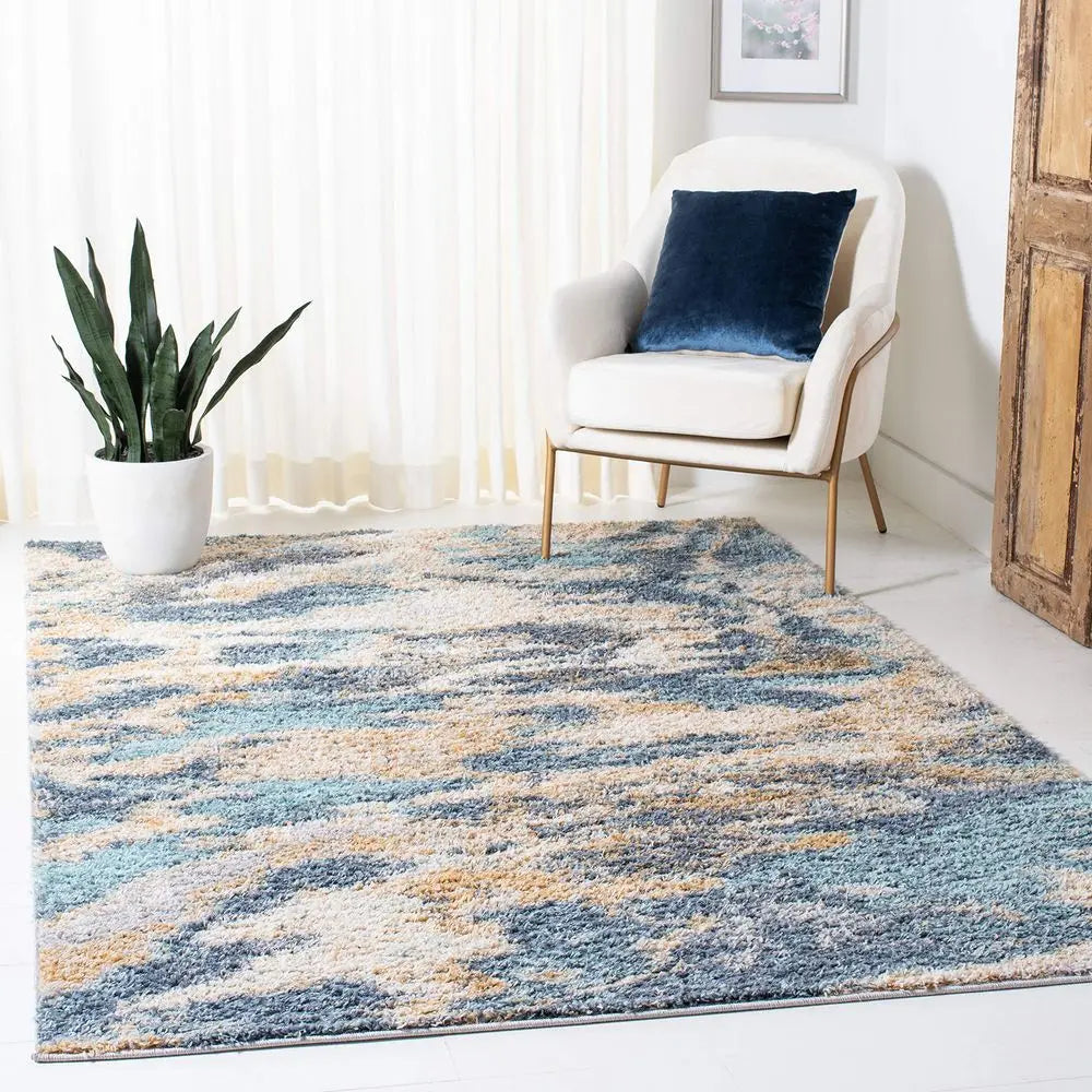 Area Rug 10 x 14, Blue amp Grey, Abstract Design, Non  Shedding  Easy Care, 1inch Thick