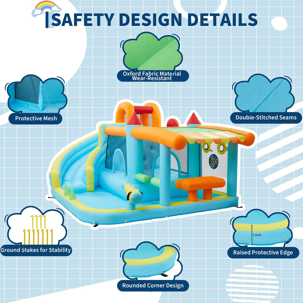 14FT Kids Bounce House With Slide & 450W Blower, 12-in-1 Inflatable Water Bouncer Party Castle Play