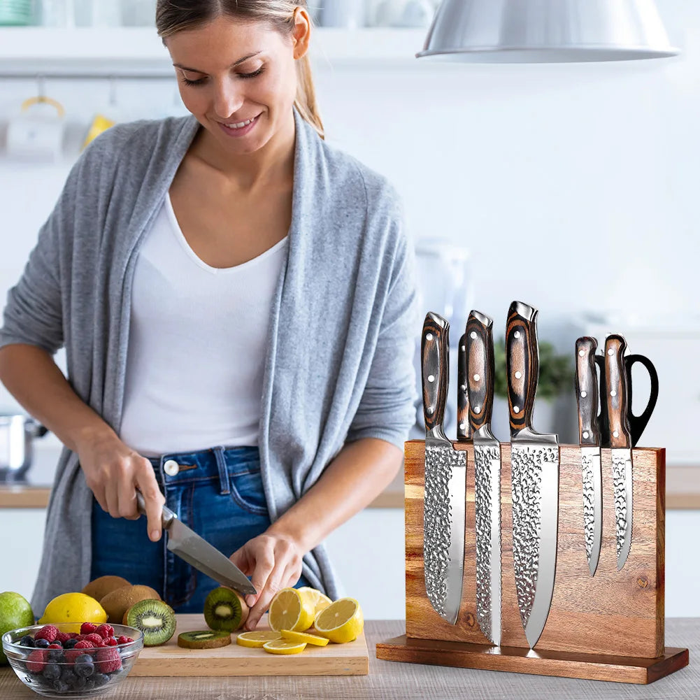 Magnetic wooden Knife Block Double-Sided  kitchen counter Knife Holder  & storage Rack