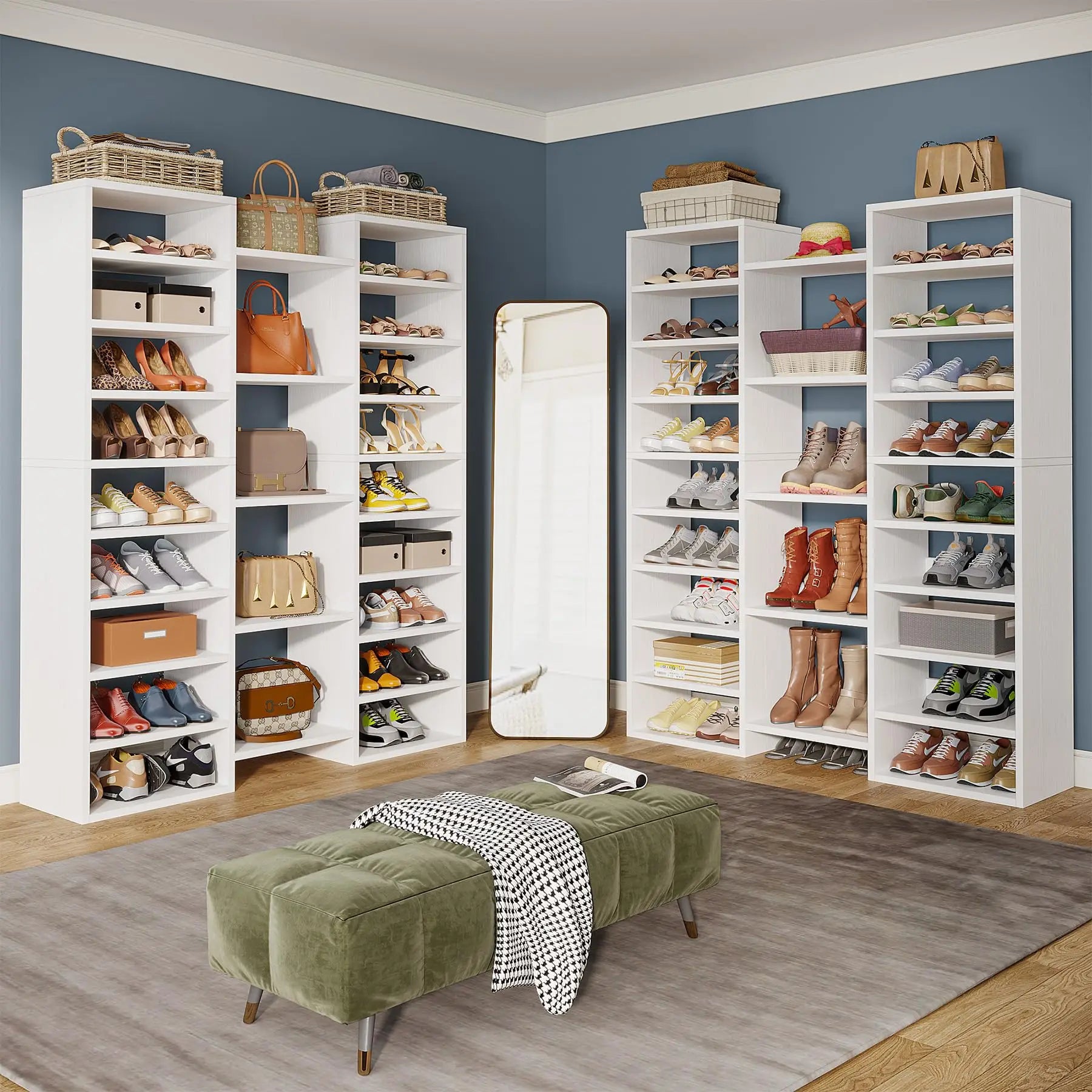 14-Tier , Freestanding White  Tall Shoe Rack with 22 Open Cubbies