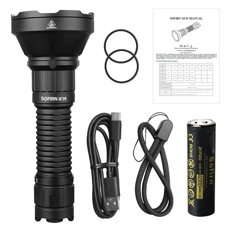 Tactical Flashlight Type-C Rechargeable Portable Powerful  Camping EDC Flashlight
