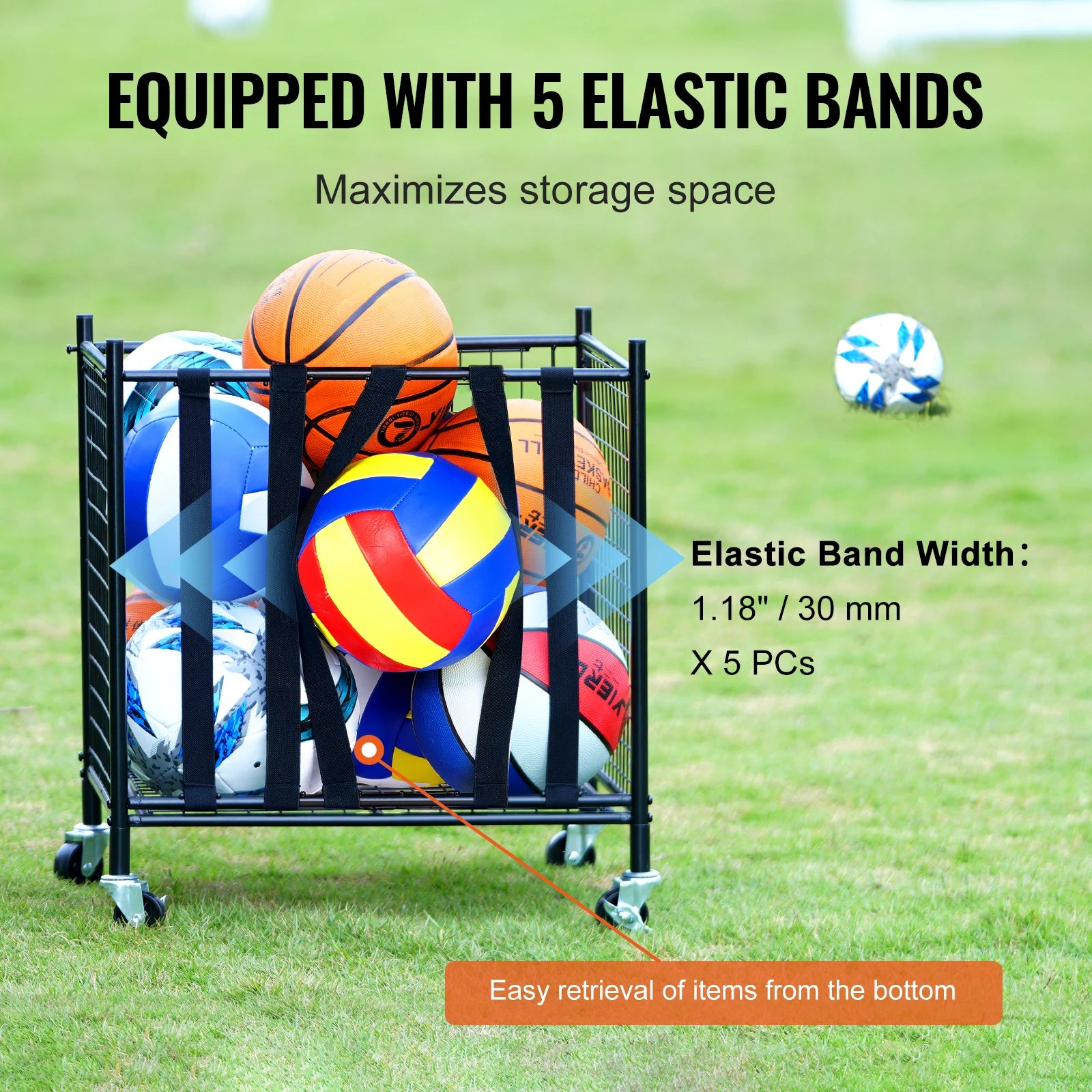 Rolling Sports Ball Storage Cart  Steel Rack for Garages Gym and Schools