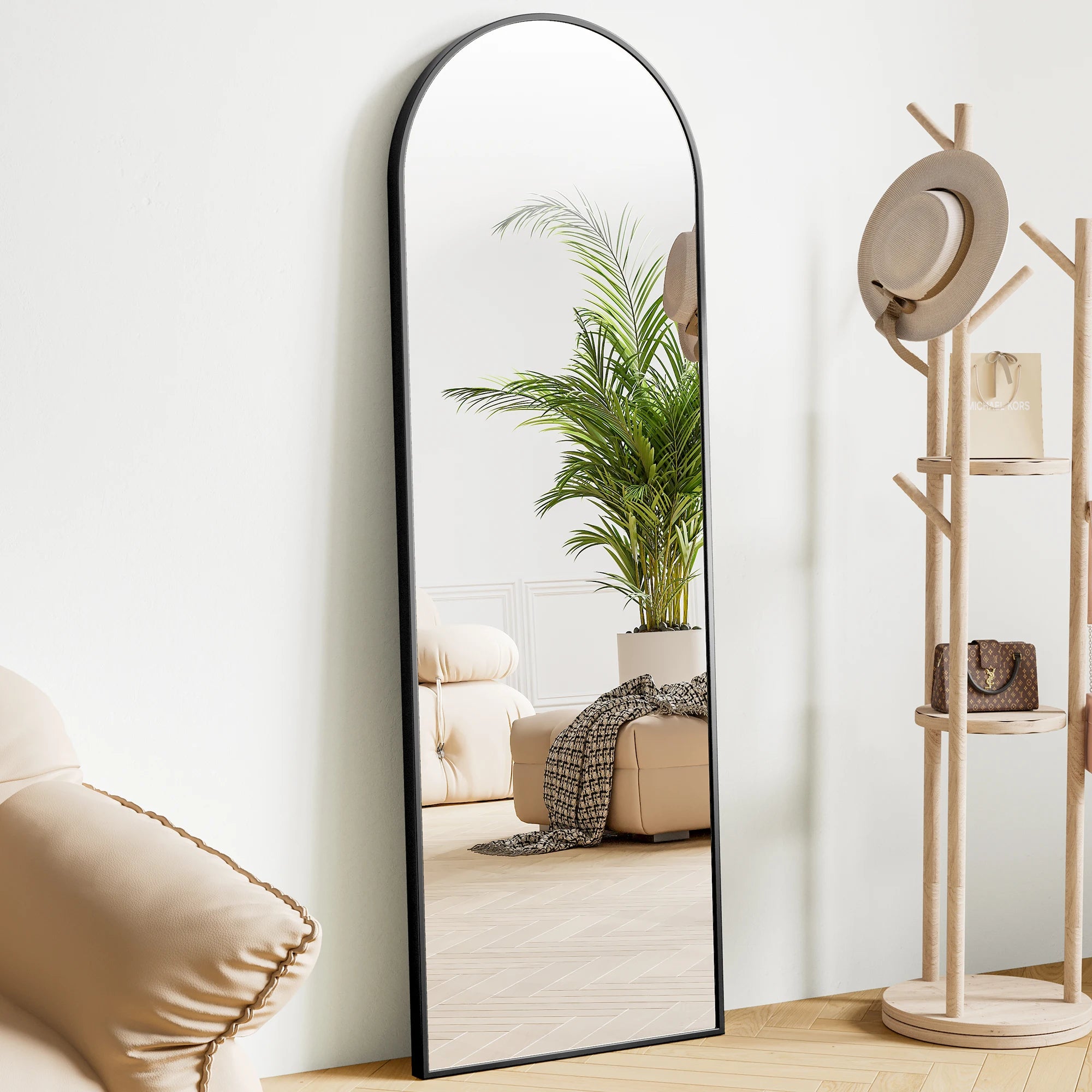 64"x21" Full Body Wall Mirror Standing Hanging or Leaning Wall-Mounted with Stand Aluminum Alloy Frame