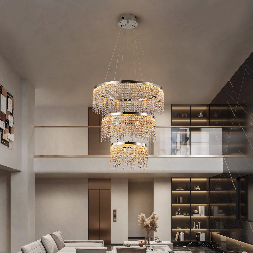 23.6-inch Crystal Chandelier, Dimmable Led Ceiling Lamp, Adjustable Color Temperature & HeightAdjustable Color Temperature & Height
