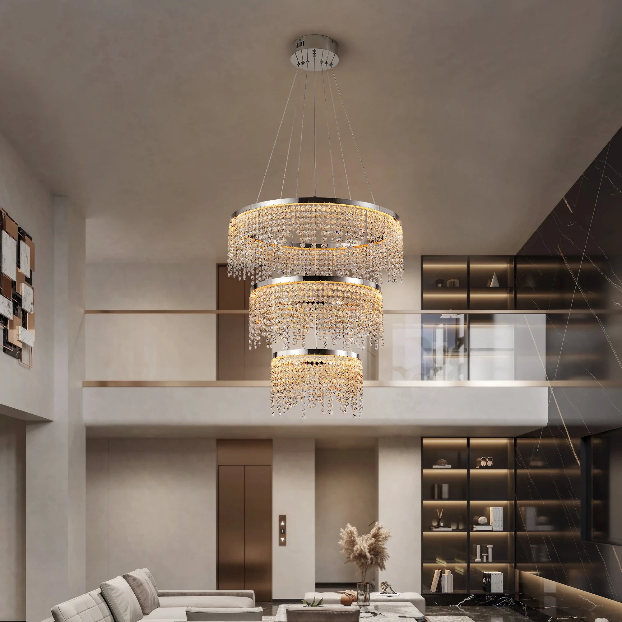 23.6-inch Crystal Chandelier, Dimmable Led Ceiling Lamp, Adjustable Color Temperature & HeightAdjustable Color Temperature & Height