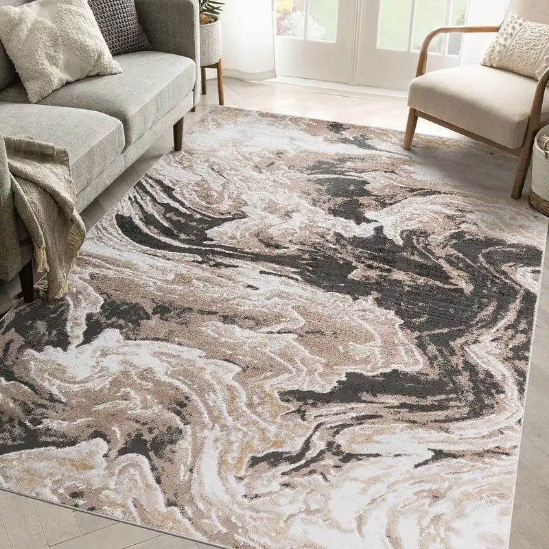 8x10 Brown Abstract Non-Shedding Area Rug  - Stain Resistant