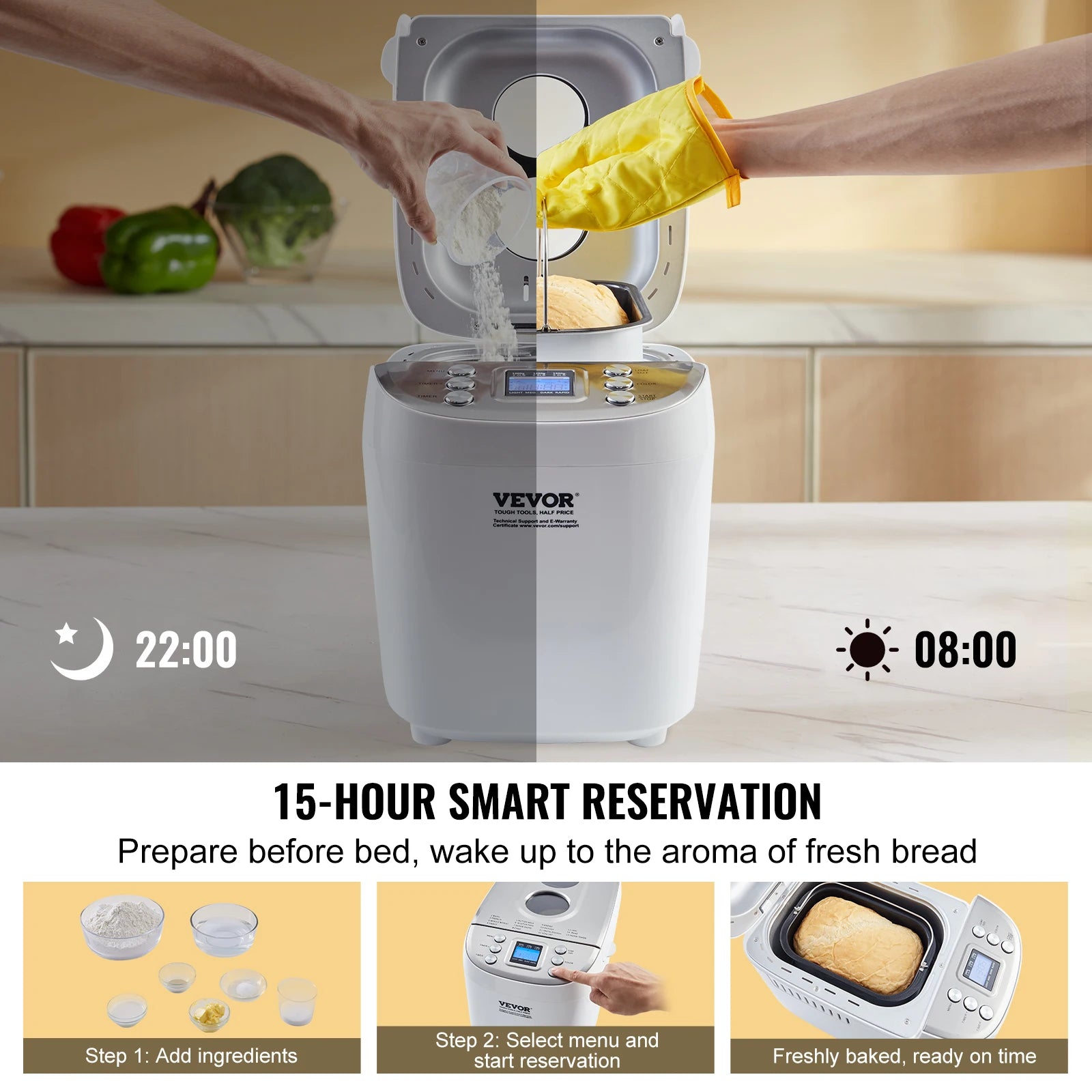 2/3 LB Bread Maker 15-in-1 Dough Machine Nonstick Ceramic Pan Automatic  with Gluten Free Setting