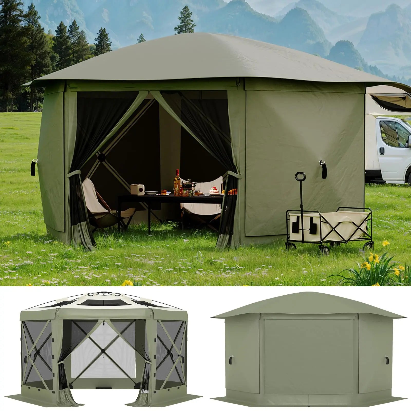 13FT  sided pop up canopy tent with mosquito netting & removeable roof