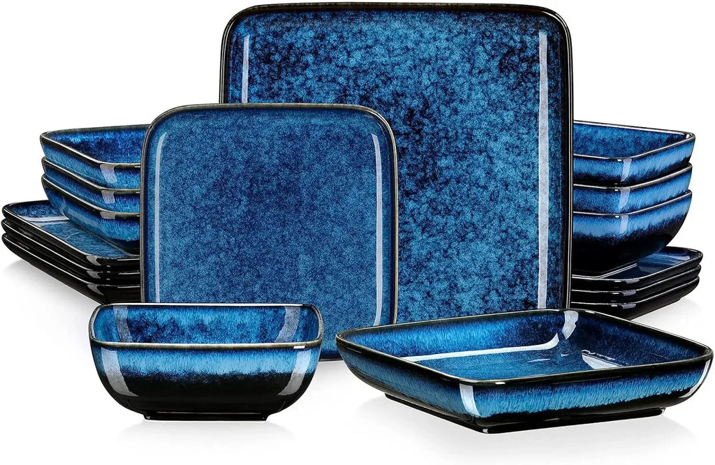 Stern Blue Square Dinnerware Set 16 Pieces Kitchen  Stoneware